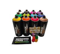 Montana Black - Juego de 12 pinturas en aerosol para arte callejero de graffiti + 6 cabezales de repuesto