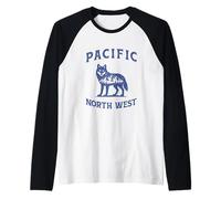 Montaña Bosque Lobo Silueta Pacífico Noroeste Camiseta Manga Raglan