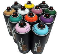 Montana CANS BLACK Montana CANS Black - Juego de 12 botes de pintura en spray para graffiti Street Art (400 ml)