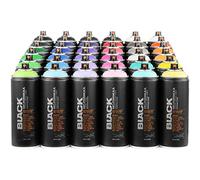 MONTANA CANS BLACK RAIMBOW PACK 36 COLORES MATE GRAFFITI ART MURAL SPRAY PAINT DIY RESTAURACION MURALISMO BELLAS ARTES