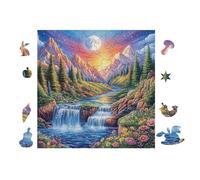 Montaña con Cascada Valle Rompecabezas 100 Piezas Cartón Resistente para Toda La Familia Actividades Grupales Relajación Concentración Regalo Aniversario 28x28cm