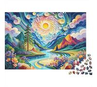 Montaña de Noche Estrellada Puzzles 1000 Piezas Recyclable Estilo Impresionista Puzzle para Personas Mayores Educativo Game Descompresión Ideal para Bendiciones de Vacaciones Regalo 52x38cm/1000pcs