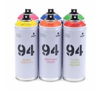 Montana Graffiti Pack 6 x 400 ml Colores 94 Colores Primarios con 3 Tapas de Repuesto - Pintura en Aerosol Mate - Amarillo, Rosa, Naranja, Azul, Verde, Rojo