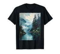 Montaña Lago Pinar Naturaleza Salvaje Senderismo Paisaje Camiseta