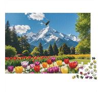 Montaña Nevada Tulips Jigsaw Jigsaw Puzzle 1000 Piezass Papel Reciclado Alpine Beauty Jigsaw Jigsaw Puzzles Desafío de Juego Educativo Divertido Family Game for Adultos and Age 10 38x26cm/1000pcs