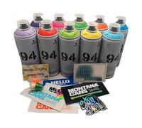 Montana PROGAL COLORS Set 9 4 Latas de Spray Streetart Matt Graffiti 10 x 400 ml con Pegatinas de Regalo y 3 Difusores de Repuesto