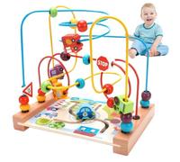 Montaña rusa para niños pequeños Laberinto educativo de cuentas de 3 pistas con cuentas de vehículo Montaña rusa fácil de empujar para promover el pensamiento lógico y la capacidad de resolución .