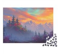 Montaña Templo Fantasía Rompecabezas 1000 Piezas Adultos Pagoda Montañas Atardecer Cerezos en Flor Premium Grueso Resistente Desafiante Alivio Estrés Juego Familiar 38x26cm/1000pcs