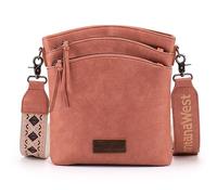 Montana West Bolso cruzado grande con múltiples bolsillos con cremallera y correa tipo guitarra, Rosa clásico, 10.63"L x 4.33"W x 10.24"H