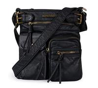 Montana West Bolso cruzado para mujer, de cuero lavado suave, con múltiples bolsillos, Negro -, Small