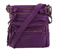 Montana West Bolso cruzado para mujer, de cuero lavado suave, con múltiples bolsillos, Y#púrpura, Small