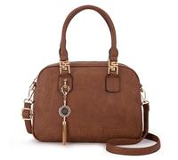 Montana West Bolso pequeño con asa superior para mujer, bolso cruzado tipo barril, marrón (S Brown)