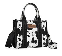 Montana West Bolso Wrangler para mujer, con estampado de vaca occidental, con asa superior, Estampado M-Cow Negro, Medium