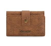 Montana West Cartera pequeña para mujer, triple pliegue, con bloqueo RFID, billetera para tarjetas de crédito, billeteras de viaje occidentales con ventana de identificación, Marrón