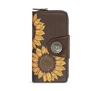 Montana West Carteras plegables occidentales para mujer, gran capacidad, para tarjetas de crédito, dinero en efectivo con ventana de identificación, Girasol-Café, 8 x 1.2 x 4 inches