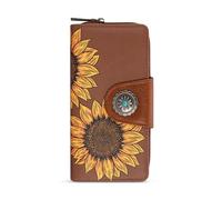 Montana West Carteras plegables occidentales para mujer, gran capacidad, para tarjetas de crédito, dinero en efectivo con ventana de identificación, Girasol-Marrón, 8 x 1.2 x 4 inches