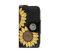 Montana West Carteras plegables occidentales para mujer, gran capacidad, para tarjetas de crédito, dinero en efectivo con ventana de identificación, negro, flor (Sunflower-Black), 8" L × 1.2" W × 4" H