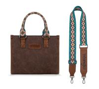 Montana West Wrangler - Bolso de mano para mujer, estilo retro occidental, con asa superior, con correa azteca, Café y turquesa, Medium