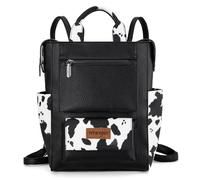 Montana West Wrangler - Mochila convertible para mujer, elegante, con cremallera trasera, antirrobo, con correa ajustable, Estampado negro clásico, 11"L x 6"W x 12"H, Mochilas Daypack
