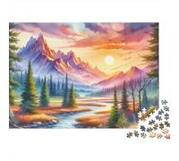 Montañas al Atardecer Puzzle de 1000 Piezas Papel para Adultos Río del Bosque Puzzle para Toda la Familia Decoración Relax 70x50cm/1000pcs