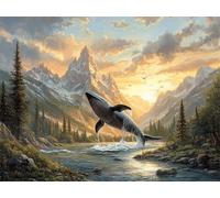 Montañas Ballena Pintar por Numeros Adultos, Pintura por Numeros Niños, Manualidades Adultos, DIY Kit de Pintura al óleo Lienzo, con Pinceles, Decoración Hogar Regalo 40x50cm (Sin Marco) s0ji-606