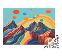 Montañas de Colores Círculos Dibujados en el Cielo 1000pcs (75x50cm) Puzzle Adecuado para Adultos Y Multitud Mayores De 14 Años