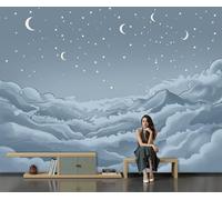 Montañas De Nubes Mínimas Luna Creciente 450X300Cm Papel Pintado 3D Decoración Mural De La Sala De Estar Dormitorio 3D Wallpaper Sala De Estar La Pared Para Dormitorio Mural
