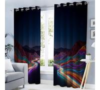 Montañas De Ondas De Neón Cortinas Opacas, Azul Profundo Paisaje Abstracto Cortinas Termicas Aislantes Frio Cortina Blackout con Ojales 2 Piezas para Dormitorio Salon Cocina 117Anx137Al Cm