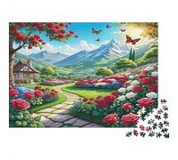 Montañas del Jardín de Rosas Puzzles 1000 Piezas Papel Reciclado para Adultos Puzzle para Adultos Juego desafiante Regalo Divertido para casa Excelente Idea de Regalo 70x50cm/1000pcs