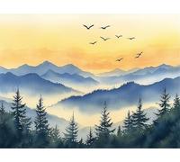 Montañas Diamond Painting Kits for Adults, pájaro Pintura Diamante Manualidades Adultos, 5D DIY Mosaicos Kit Bordado Principiantes, Regalo Mujer Navidad, Decoración de Pared del Hogar 50x70cm O-804