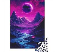 Montañas Galaxia Púrpura Puzzle de 1000 Piezas Papel para Adultos Vista Nocturna Familia Relajación Decoración 70x50cm/1000pcs