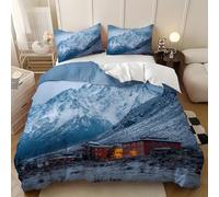 MontañAs Nevadas Arquitectura Paisaje Juego de Cama Individual Cama 90 cm, para Adultos y Niños, Paisaje Natural Juego de Funda de EdredóN con Cremallera y 2 Funda de Almohada 3 Piezas 150x220 cm