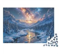 Montañas Nevadas Puzzle de 1000 Piezas Papel para Adultos Reflejo del Cielo Nocturno Juego de Puzzle para Familia Decoración Regalo 70x50cm/1000pcs