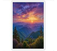 Montañas Resplandor Del Atardecer Bosque Pinos Sobre Lienzo, Paisaje Al Atardecerpósters De Arte De Pared, Art De Pared Morado Naranja, Decoración Para El Hogar Sala De Estar Hotel 50×70 Cm Sin Marco