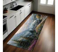 Montañas Rocosas Alfombra de Cocina 60 x 180 cm Tren de Vapor de la montaña Nevada Antideslizante y Lavable, Camino Multiusos Resistente al Desgaste, Antimanchas, Ideal para Bajo Fregadero y Fogones