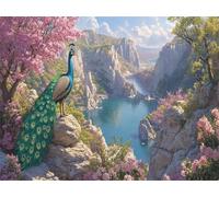 Montañas y ríos Diamond Painting Kits for Adults, Pavo real Pintura Diamante Manualidades Adultos, 5D DIY Punto de Cruz Mosaicos Kit Bordado Principiantes, Decoración de Pared del Hogar 50x70cm O-800