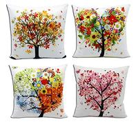MONTANCHEZZ Pack 4 Fundas de Cojín 45 x 45cm. Impresión Digital, Textura Sedosa, Estilo Moderno. Throw Pillow Case Funda de Almohada (Árbol-Flores)