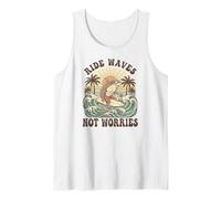 Montar Olas, sin Preocupaciones Vintage Shark Surf Sunset Camiseta sin Mangas