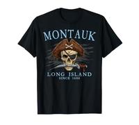 Montauk Long Island NY - Calavera Pirata Desde 1686, Color Cian Camiseta
