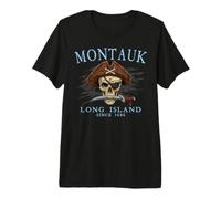 Montauk Long Island NY - Calavera Pirata Desde 1686, Color Cian Camiseta Premium