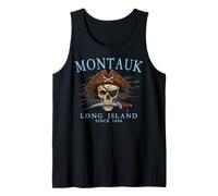 Montauk Long Island NY - Calavera Pirata Desde 1686, Color Cian Camiseta sin Mangas