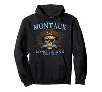 Montauk Long Island NY - Calavera Pirata Desde 1686, Color Cian Sudadera con Capucha