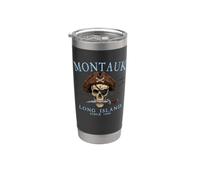 Montauk Long Island NY - Calavera pirata desde 1686, color cian Vaso térmico de acero inoxidable de doble pared