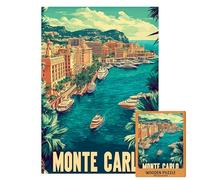 Monte Carlo Wooden Puzzle | French Riviera Luxury Yacht Scene Coastal Vintage Art Puzzle | Elegant Gift for Adults & Travel Lovers | 1000 (XL-500PIECES)