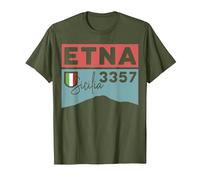 Monte ETNA Visita Palermo Sicilia Italia Volcán Senderismo Regalos Camiseta, Hombre, Verde Oliva, XL