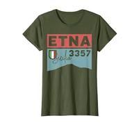Monte ETNA Visita Palermo Sicilia Italia Volcán Senderismo Regalos Camiseta, Mujer, Verde Oliva, XL