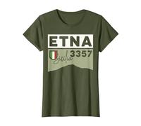 Monte ETNA Volcán Visita Palermo Sicilia Regalos de Senderismo Italianos Camiseta, Mujer, Verde Oliva, L