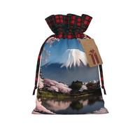 Monte Fuji a principios de primavera - Bolsas de lino con cordón, bolsas de regalo, bolsas de regalo de Navidad, regalos de fiesta