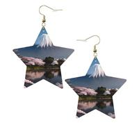 Monte Fuji a principios de primavera Pendientes de estrella con estampado de estrella para mujer, joyería de moda y regalos de fiesta de cumpleaños del día de San Valentín