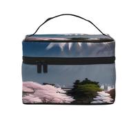 Monte Fuji en bolsa de cosméticos de principios de primavera. Bolsa de cosméticos estampada para mujeres de moda, organizador grande de artículos de aseo para viajes